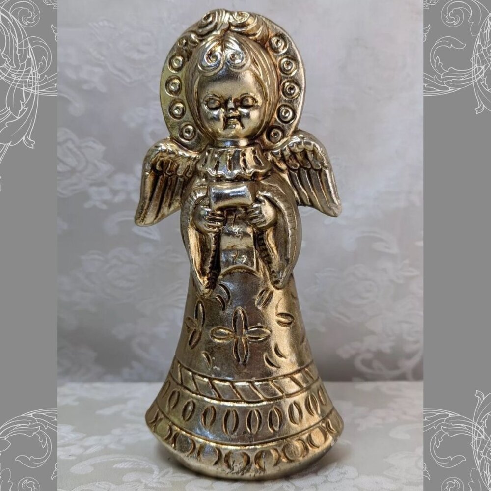 Vintage Gold Angel Figurine Holding Scroll Chalkware Made in Japan 9”